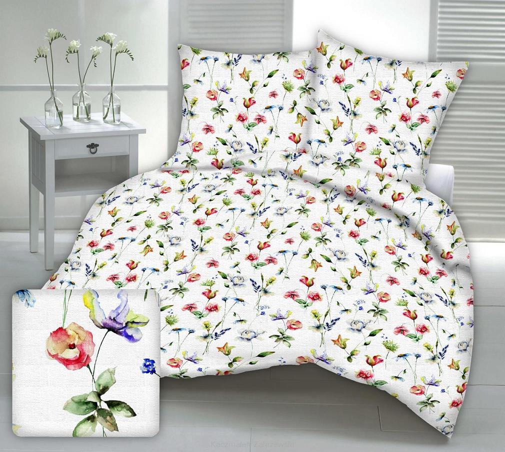 Pościel z kory 180x200 kwiecista akwarela na białym tle