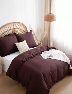 Pościel satyna bawełniana 220x200 Ruffy Premium brązowa z falbanką