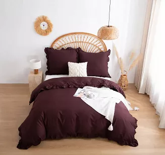 Pościel satyna bawełniana 220x200 Ruffy Premium brązowa z falbanką