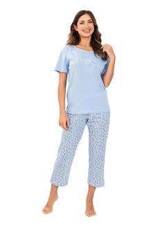 Piżama damska REGINA kod 736 niebieska spodnie w kwiatuszki