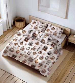 Poszewka bawełniana świąteczna 40x40 biała złota w bożonarodzeniowe wzory