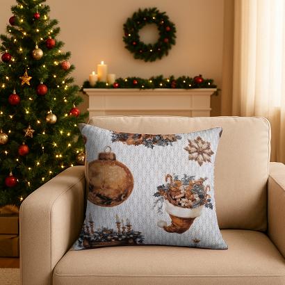 Poszewka bawełniana świąteczna 40x40 biała złota w bożonarodzeniowe wzory