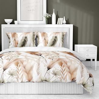 Pościel satynowa 160x200 Detexpol biała rdzawe kłosy zbóż