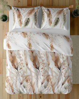 Pościel satynowa 160x200 Detexpol biała rdzawe kłosy zbóż