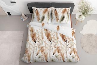 Pościel satynowa 160x200 Detexpol biała rdzawe kłosy zbóż