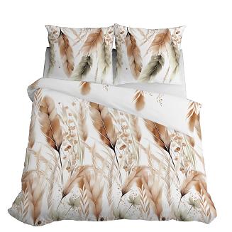 Pościel satynowa 160x200 Detexpol biała rdzawe kłosy zbóż