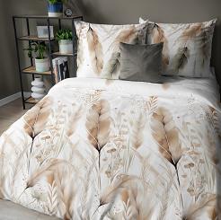 Pościel satynowa 160x200 Detexpol biała rdzawe kłosy zbóż