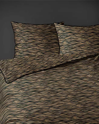 Pościel z perkalu Lamé Percale 220x200 beżowa czarna animal print zebra ozdobna lamówka biza