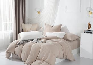 Ciemno Beżowa Bawełniana Pościel Muślinowa 160x200