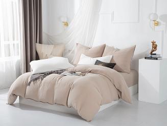 Ciemno Beżowa Bawełniana Pościel Muślinowa 160x200