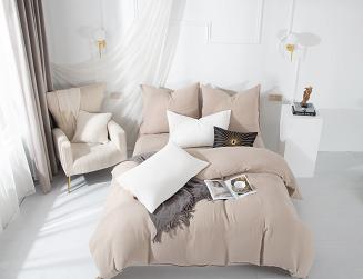 Ciemno Beżowa Bawełniana Pościel Muślinowa 160x200