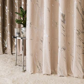 Zasłona gotowa na taśmie MARMA 140x250 kremowa ze srebrnym nadrukiem