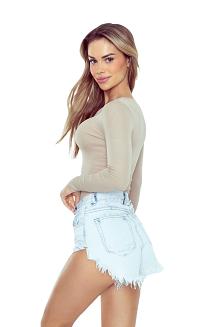 Koszulka damska z długim rękawem i dekoltem zapinanym na guziki Xenia cappuccino