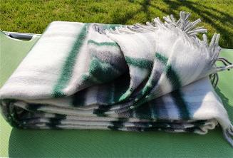 Koc wełniany z frędzlami zielona krata