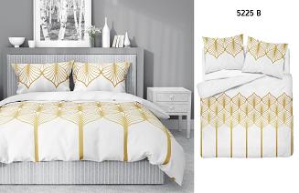 Pościel satynowa 220x200 Detexpol biała złota ze wzorem art deco