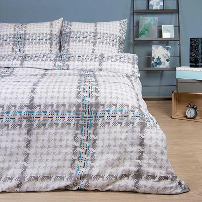 Pościel bawełniana 220x200 COTTONLOVE biała szara kratka