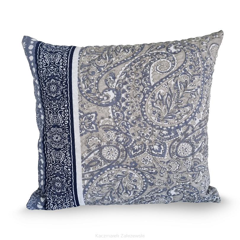 Poszewka z kory 40x40 granatowa biała beżowa paisley ornamenty