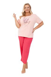 Piżama damska REGINA kod 740 morelowa koralowa t-shirt z nadrukiem