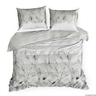 Pościel satynowa SPRING 160x200 Eurofirany srebrna popielata gałązki liście