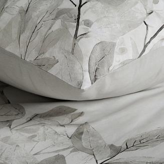 Pościel satynowa SPRING 160x200 Eurofirany srebrna popielata gałązki liście