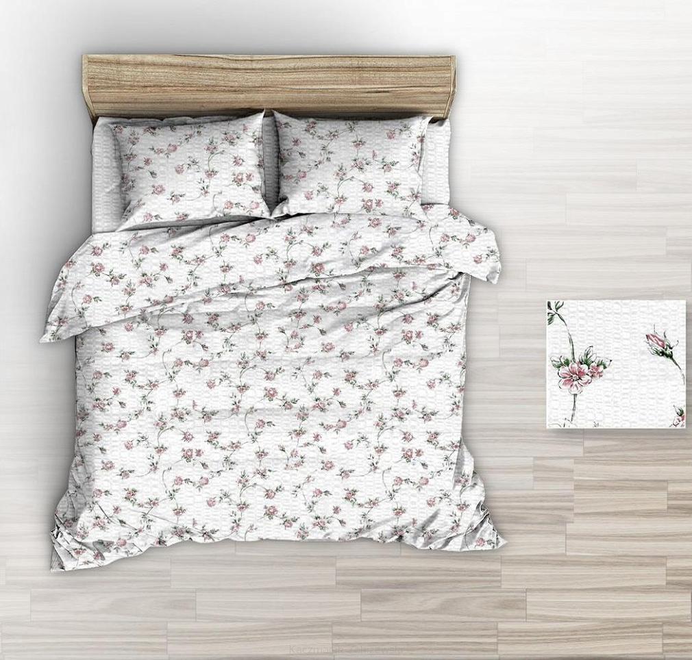 Pościel z kory 160x200 biała różowe bukieciki