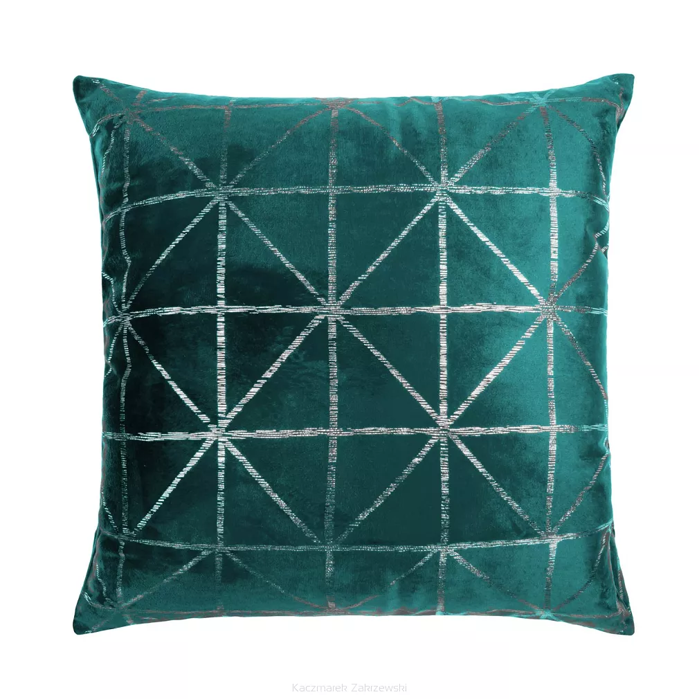Poszewka dekoracyjna GLOSSY 45x45 welurowa ciemnoturkusowa geometria