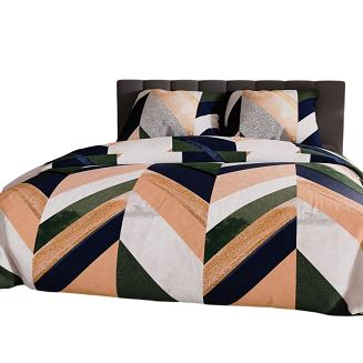 Komplet pościeli TRIANA z bawełny satynowej 220x200 zielona beżowa biała duży wzór geometryczny