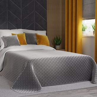 Narzuta dekoracyjna VELVI 170x210 pikowana w geometryczny wzór chłodny szary