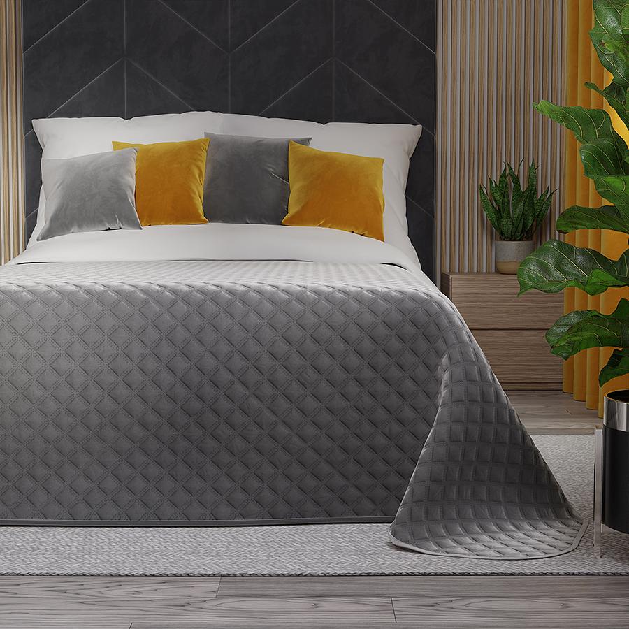 Narzuta dekoracyjna VELVI 170x210 pikowana w geometryczny wzór chłodny szary