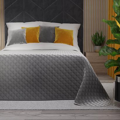 Narzuta dekoracyjna VELVI 170x210 pikowana w geometryczny wzór chłodny szary