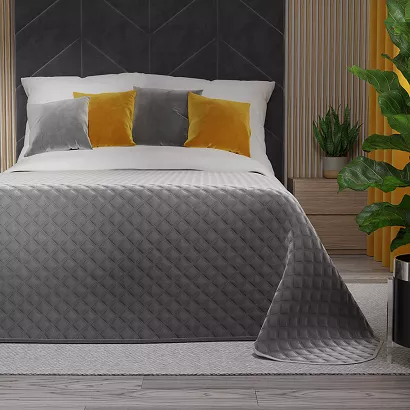 Narzuta dekoracyjna VELVI 170x210 pikowana w geometryczny wzór chłodny szary