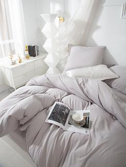 Pościel Queen 140x200 szara z białą lamówką bizą