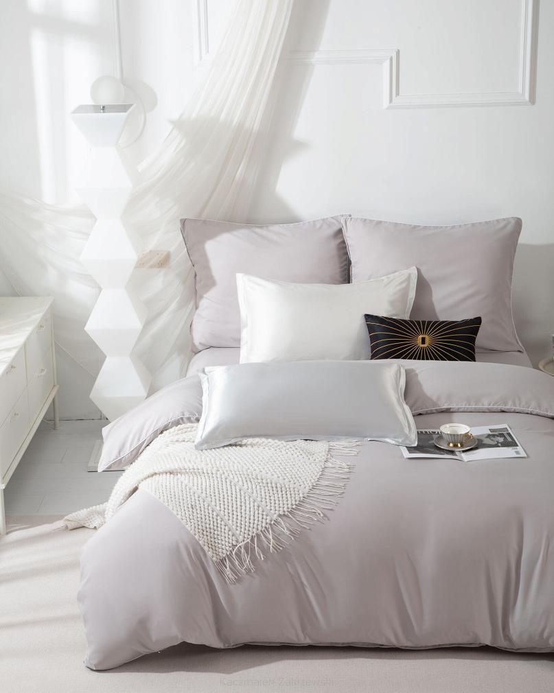 Pościel Queen 140x200 szara z białą lamówką bizą