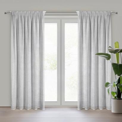 Zasłona gotowa na taśmie ALEKSA 140x270 Eurofirany srebrna o strukturze siatki