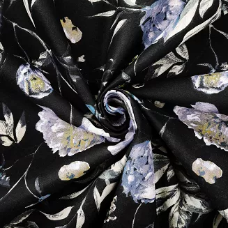 Pościel bawełniana PEONY DARK 140x200 czarna fioletowo-białe peonie