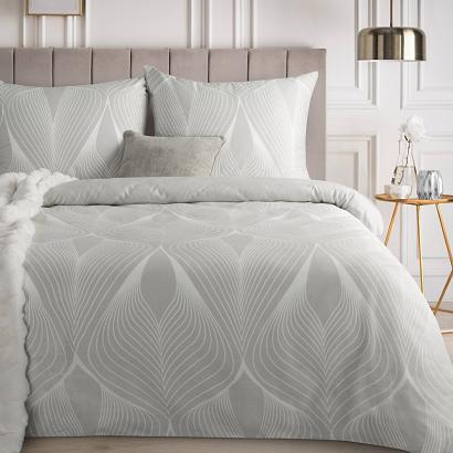 Pościel satynowa SPRING 160x200 Eurofirany jasnoszara biała fantazyjna geometryczna elegancja