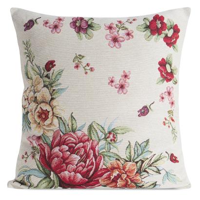 Poszewka dekoracyjna gobelin GRIA 45x45 Eurofirany naturalna czerwona letnie kwiaty