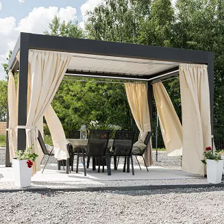 Zasłona gotowa na taśmie GARDENIA 140x180 wodoodporna ogrodowa ciemnokremowa
