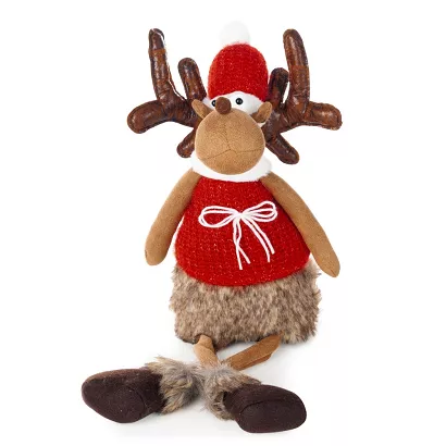 Figurka świąteczna DOLL 25x15x59 Eurofirany czerwony brązowy renifer z kokardką