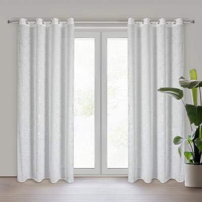 Firana gotowa na przelotkach IVA 140x270 Eurofirany biała błyszczący szampański nadruk marmurek