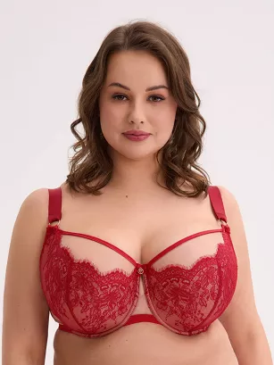 Biustonosz z koronką GAIA Semi-Soft Aina Maxi 1273 półusztywniany czerwony mokka