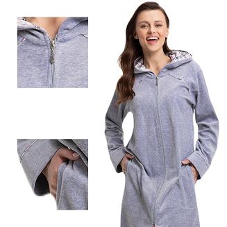 Szlafrok damski kod 389 LUNA welur szary melanż