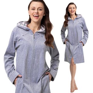 Szlafrok damski kod 389 LUNA welur szary melanż