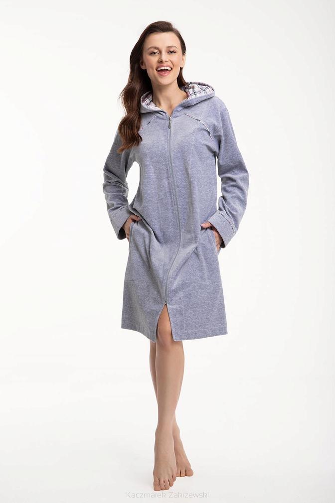 Szlafrok damski kod 389 LUNA welur szary melanż