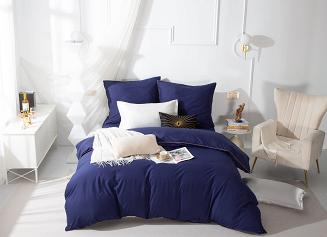 Pościel Queen 160x200 granatowa ze złotą lamówką bizą