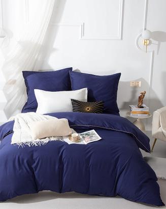 Pościel Queen 160x200 granatowa ze złotą lamówką bizą