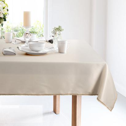 Obrus dekoracyjny LACE 140x220 Eurofirany kremowy z szampańską koronką na brzegach