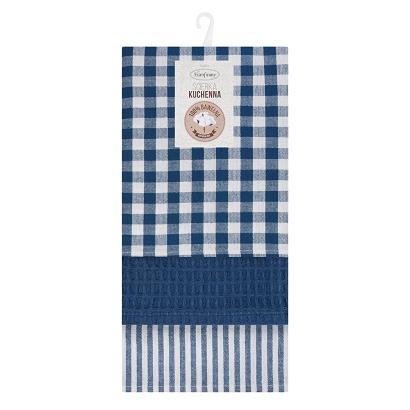 Komplet ścierek kuchennych 3 szt. LUCY 50x75 Eurofirany niebieski biały kratka wafelek paski