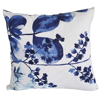 Pościel bawełniana 160x200 biała niebieska granatowa listki na gałązkach