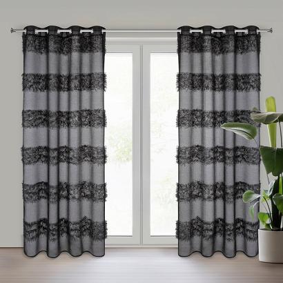 Firana gotowa na przelotkach MARGARET 140x250 Eurofirany czarna poprzeczne pasy a'la piórka